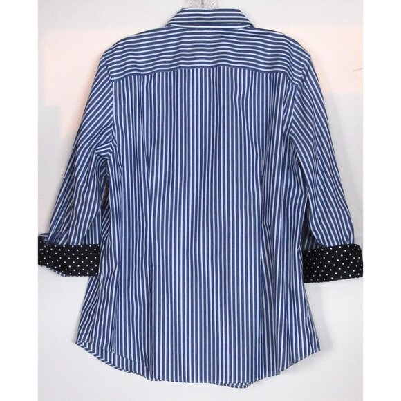 CHAPS Women Shirt Striped Blue/White Cotton Button-Down Casual No Iron - Picture 4 of 12